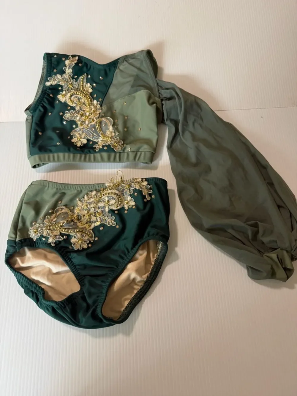 Reverence custom solo dance costume 2 piece green illusion YM MC-Medium child